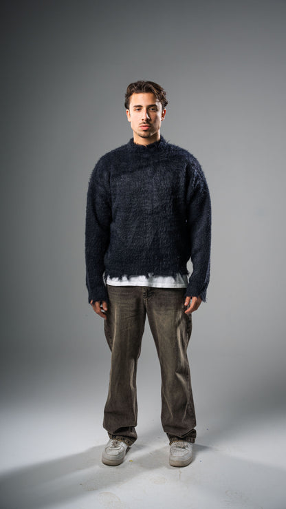 Navy-Black Mohair Crewneck