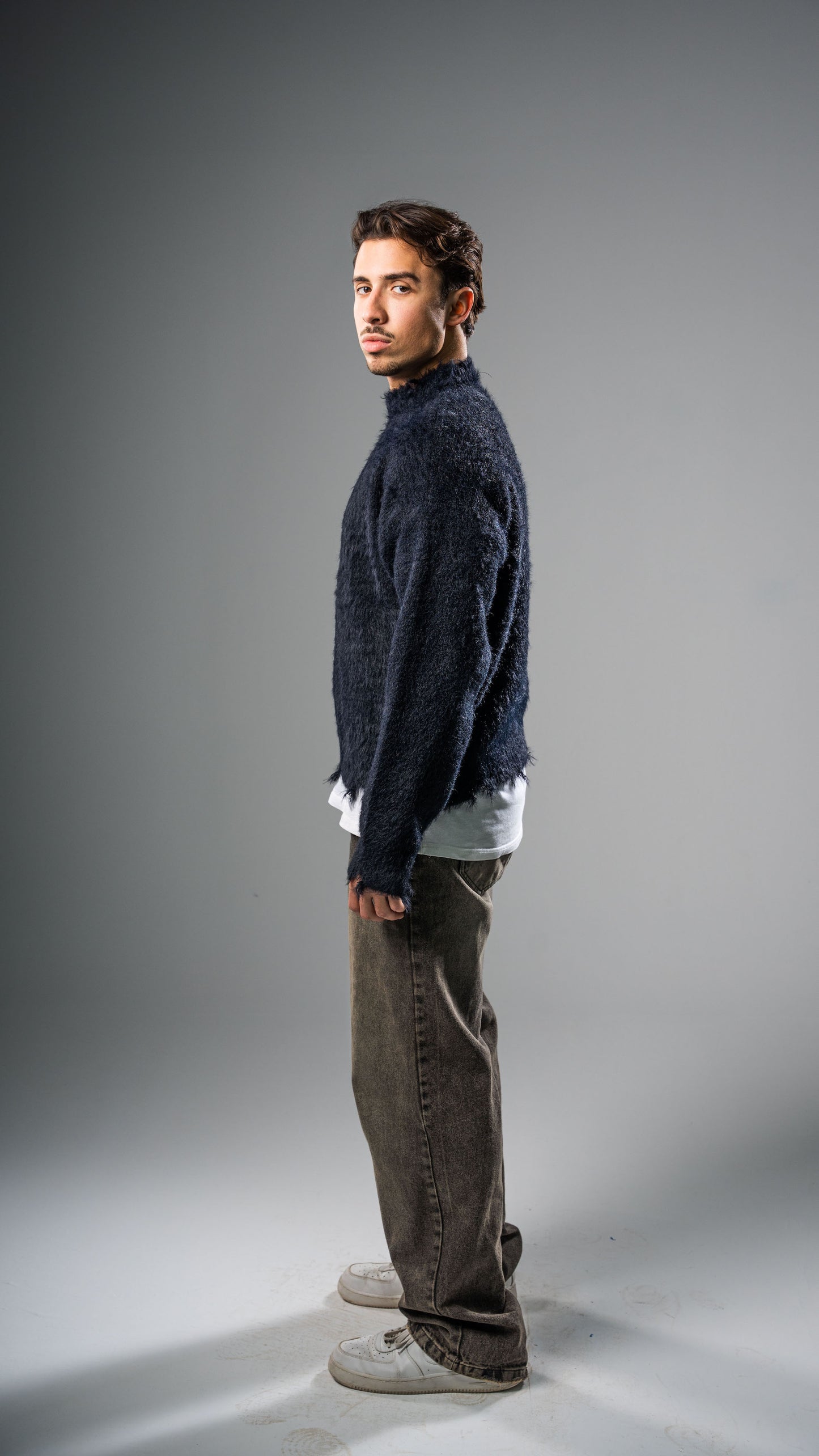 Navy-Black Mohair Crewneck