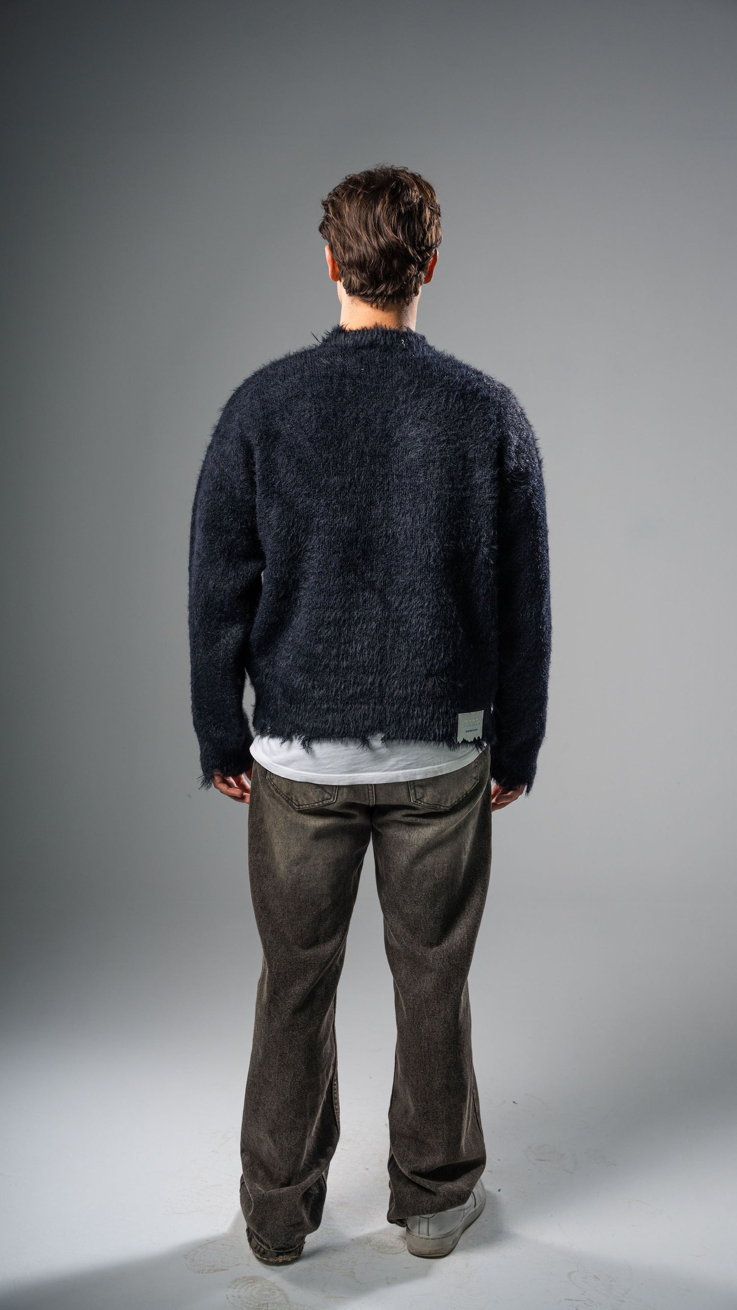 Navy-Black Mohair Crewneck