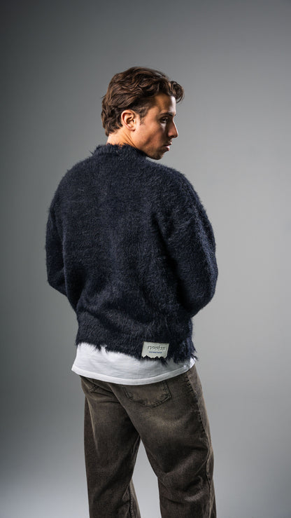 Navy-Black Mohair Crewneck