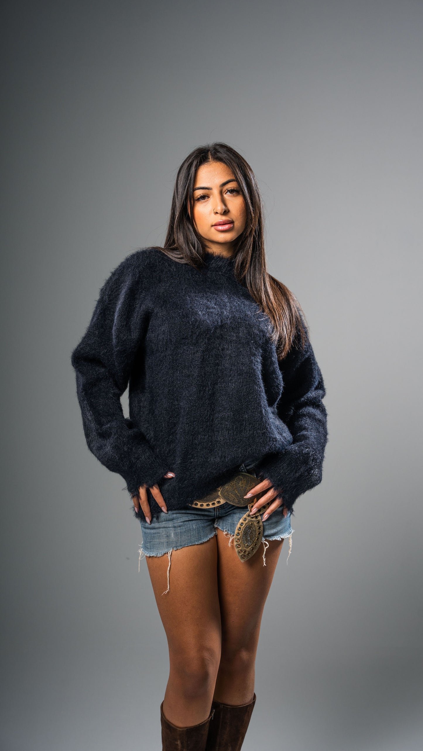 Navy-Black Mohair Crewneck