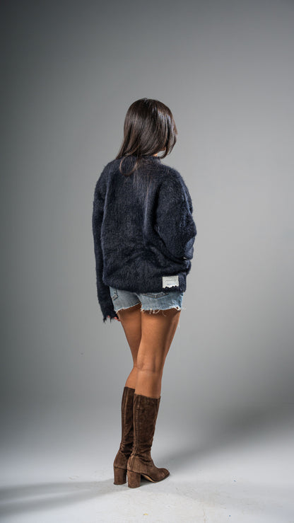 Navy-Black Mohair Crewneck